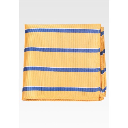 Golden Yellow and Blue Repp Striped Pocket Square