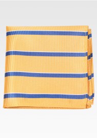 Golden Yellow and Blue Repp Striped Pocket Square