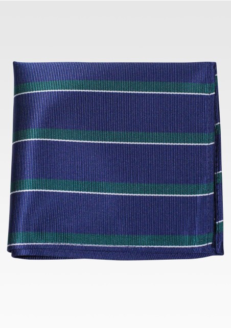 Navy Blue and Hunter Green Repp Striped Pocket Square