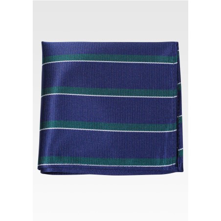 Navy Blue and Hunter Green Repp Striped Pocket Square
