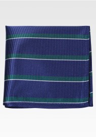 Navy Blue and Hunter Green Repp Striped Pocket Square