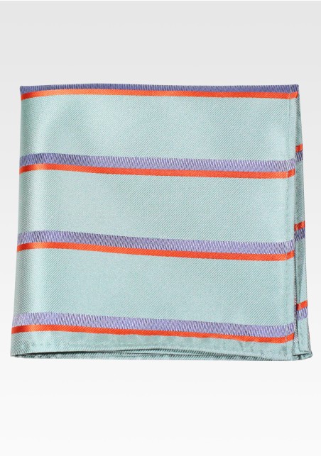 Sage Green and Orange Striped Pocket Square