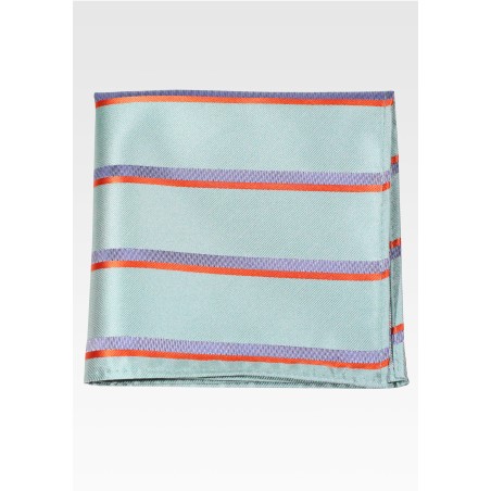 Sage Green and Orange Striped Pocket Square