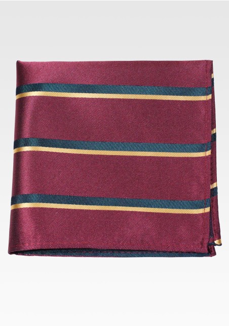 Burgundy, Black, Gold Striped Pocket Square