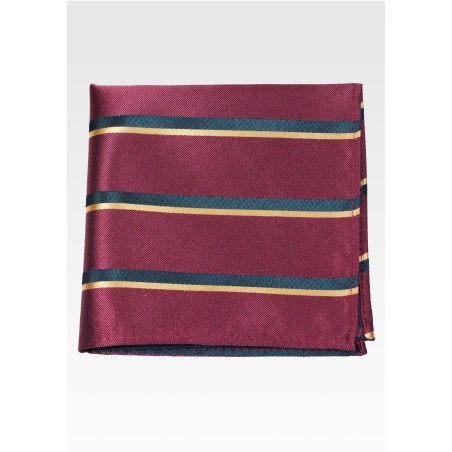 Burgundy, Black, Gold Striped Pocket Square