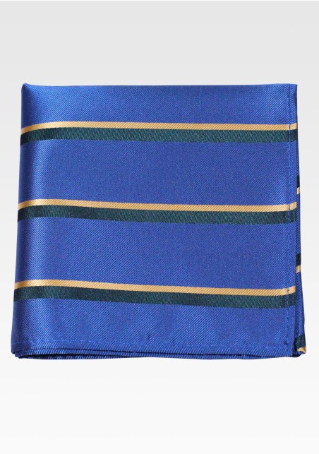 Marine Blue, Black, Gold Striped Pocket Square