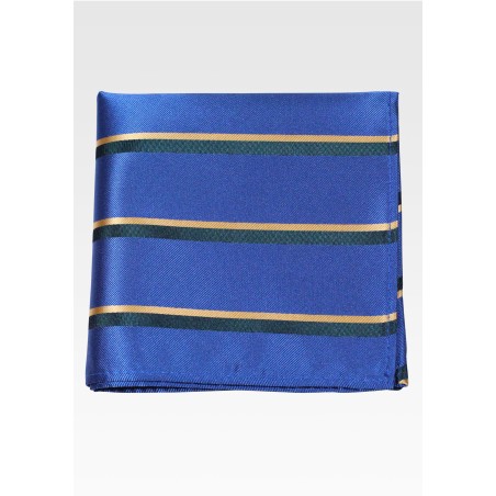 Marine Blue, Black, Gold Striped Pocket Square