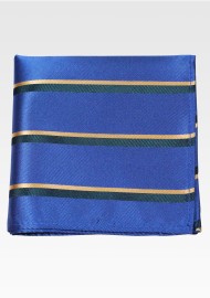 Marine Blue, Black, Gold Striped Pocket Square