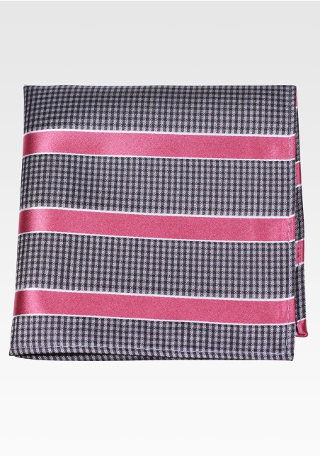 Gray Checkered Hanky with Pink Stripes
