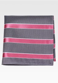 Gray Checkered Hanky with Pink Stripes