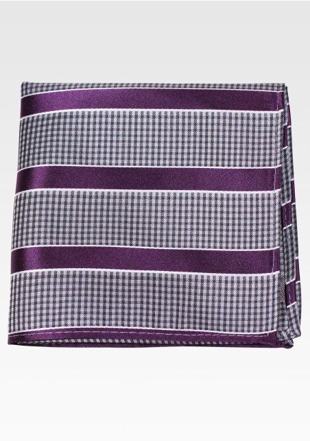 Gray Checkered Hanky with Navy Blue Stripes