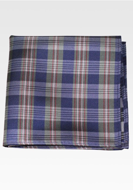 Navy and Dark Forest Green Plaid Pocket Square