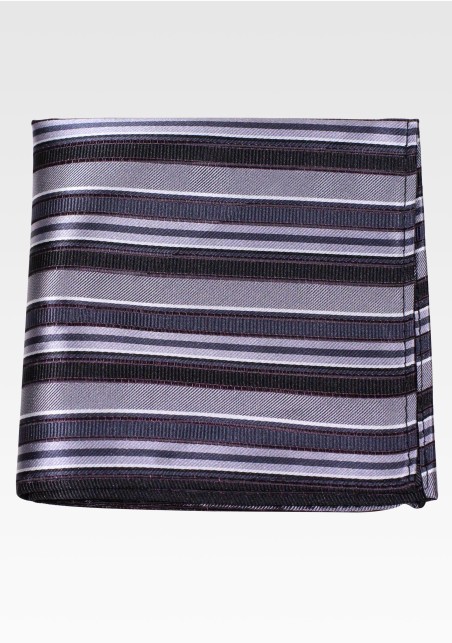Black with Gray Stripes Pocket Square