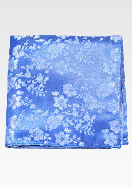 Sky Blue Pocket Square with Embroidered Flowers