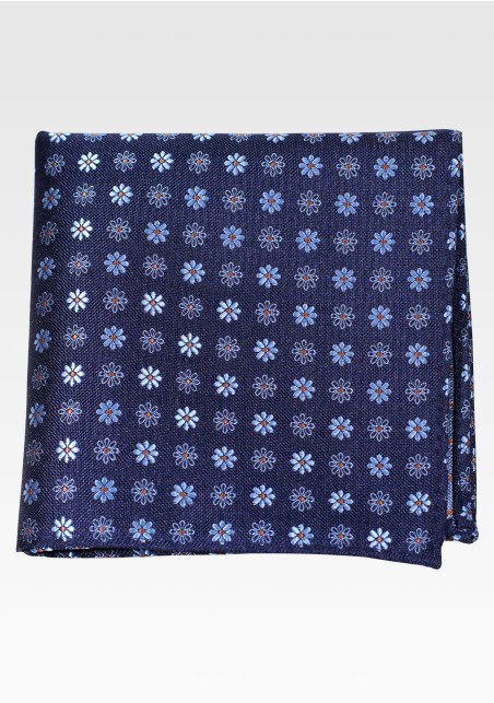 Navy Colored Pocket Square with Small Blossoms