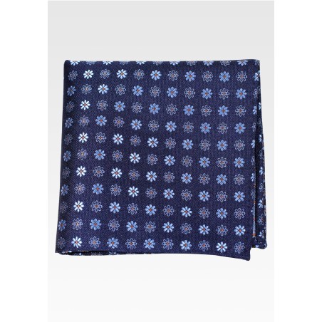 Navy Colored Pocket Square with Small Blossoms