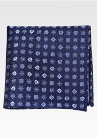 Navy Colored Pocket Square with Small Blossoms