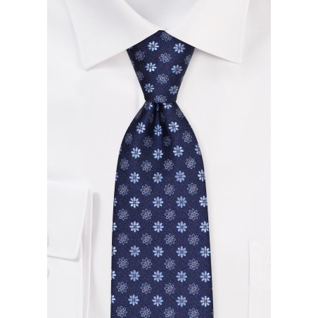 Dark Navy Blue Floral Tie in XL - Extra Long Navy Ties