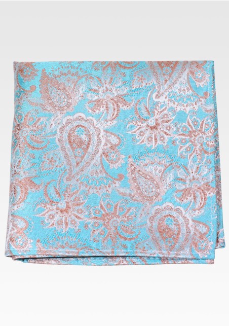 Aqua and Gold paisley Pocket Square