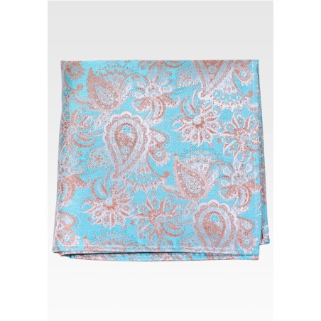 Aqua and Gold paisley Pocket Square