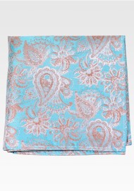 Aqua and Gold paisley Pocket Square
