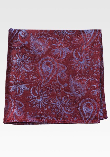 Burgundy and Blue Paisley Pocket Square