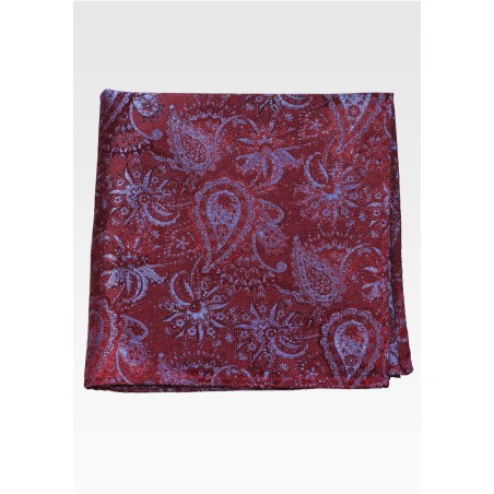 Burgundy and Blue Paisley Pocket Square