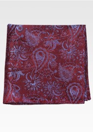Burgundy and Blue Paisley Pocket Square