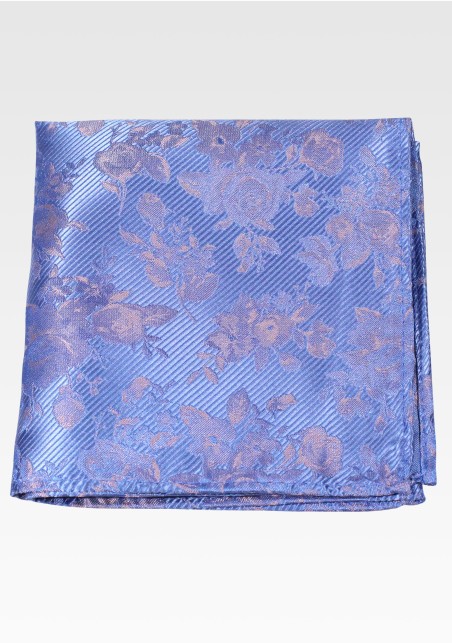 Floral Pocket Square in Light Blue with Ribbed woven texture