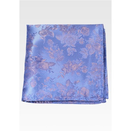 Floral Pocket Square in Light Blue with Ribbed woven texture