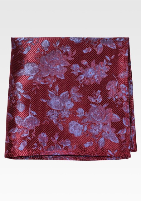 Floral Pocket Square in Burgundy Red with Ribbed woven texture
