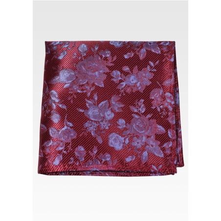Floral Pocket Square in Burgundy Red with Ribbed woven texture