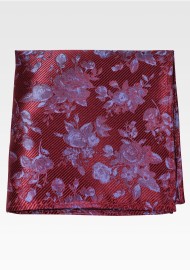 Floral Pocket Square in Burgundy Red with Ribbed woven texture