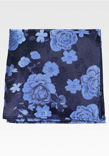 Midnight Blue Pocket Square with Roses