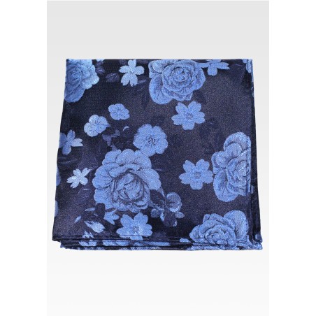 Midnight Blue Pocket Square with Roses