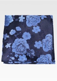 Midnight Blue Pocket Square with Roses