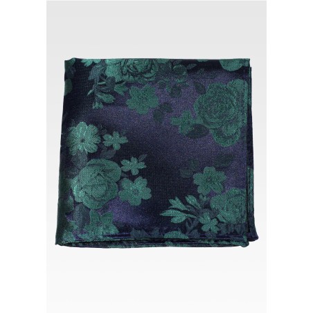 Olive Green Pocket Square with Roses