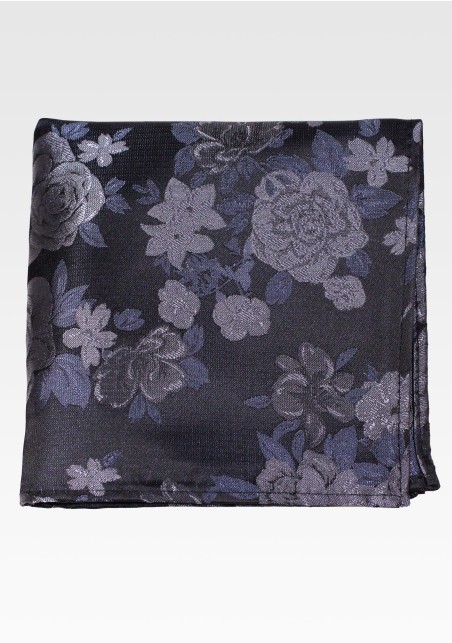 Charcoal Gray Pocket Square with Roses