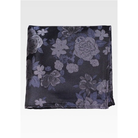Charcoal Gray Pocket Square with Roses