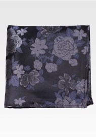 Charcoal Gray Pocket Square with Roses