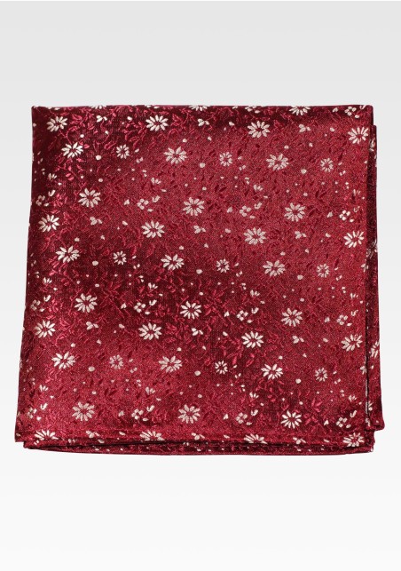 Wine Red and Gold Floral Blossom Pocket Square