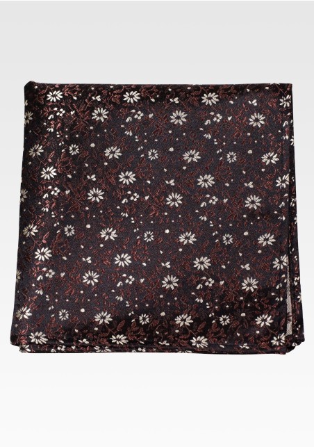 Chocolate Brown and Gold Floral Blossom Pocket Square