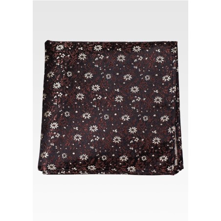 Chocolate Brown and Gold Floral Blossom Pocket Square