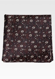 Chocolate Brown and Gold Floral Blossom Pocket Square