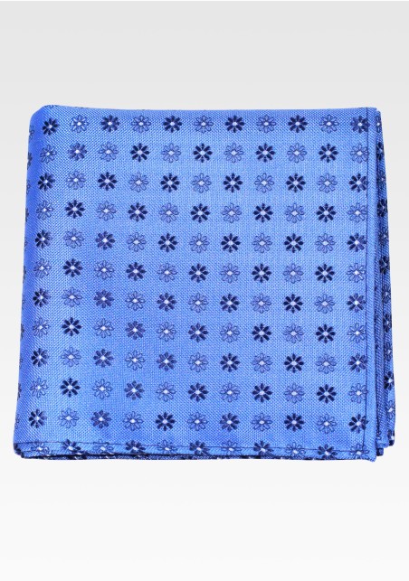 Blue Colored Pocket Square with Small Blossoms