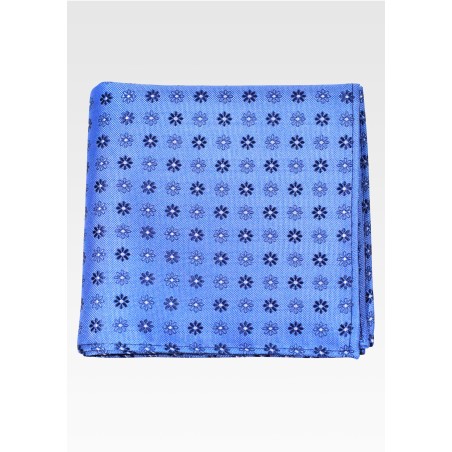 Blue Colored Pocket Square with Small Blossoms