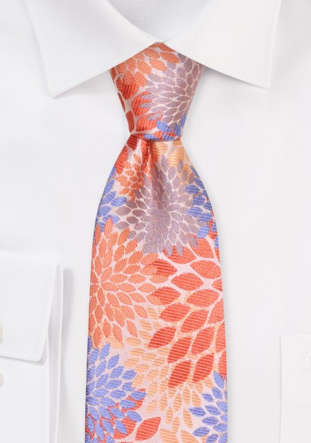 Bright Tangerine Geometric Floral Designer Tie