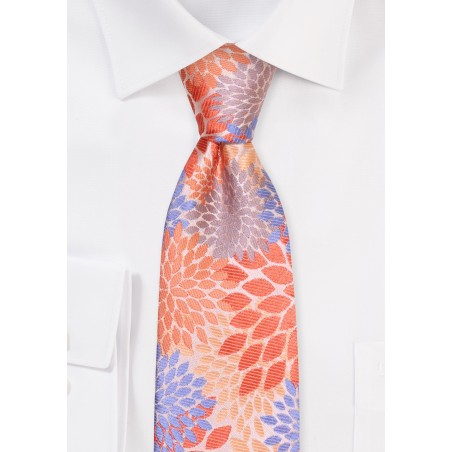 Bright Tangerine Geometric Floral Designer Tie