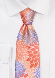 Bright Tangerine Geometric Floral Designer Tie