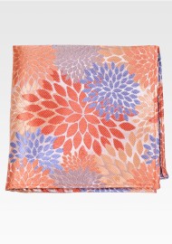 Tangerine Orange and Steel Blue Floral Pocket Square